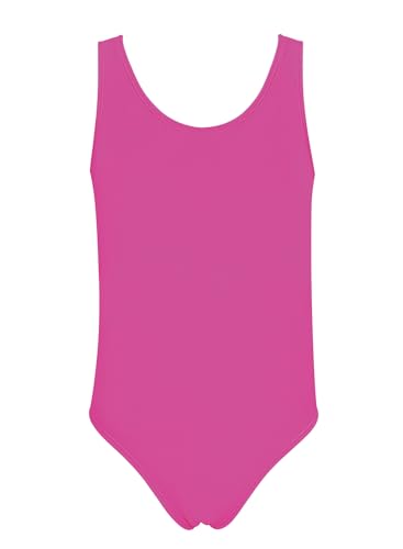 Maillot de bain fille rose fluorescent classique et sans manches sport