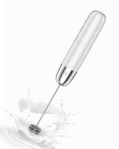 Maestri House Rechargeable Milk Frother, Handheld Electric Foam Maker Detachable Stainless Steel Whisk Drink Mixer Foamer Mini Blender for Matcha, Lattes, No Stand, LunaFro Mini(White)