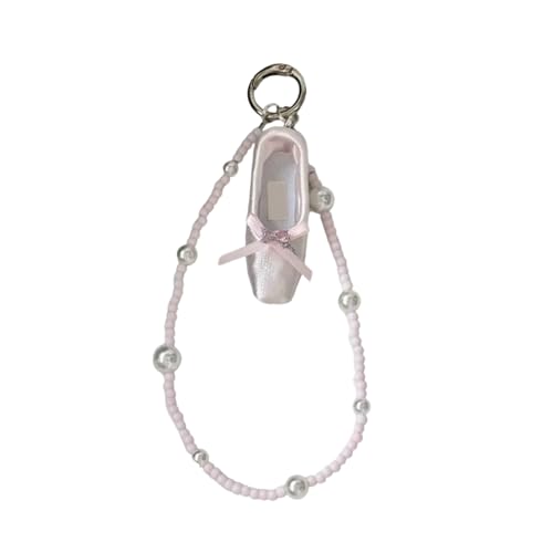 JINPIAOPIAO Fashionable Ballet Shoe Keychain Charm with Pearls Ribbon Designs Lovely and Stylish Accessory Portable for Girls