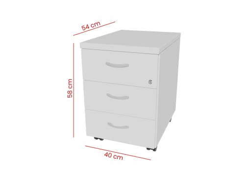 Buck, Cajonera. Con ruedas y cerradura. 3 cajones. Color Blanco - imagen 2