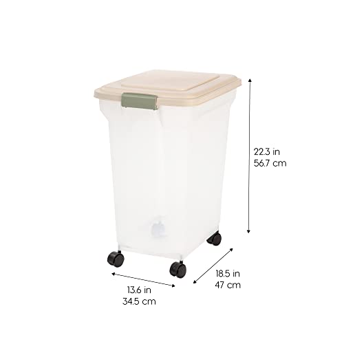 Iris Usa 42 Lbs / 55 Qt Weatherpro Airtight Pet Food Storage Container With Attachable Casters, For Dog Cat Bird And Other Pet Food Storage Bin, Keep Pests Out, Translucent Body, Almond/Clear #TOP1