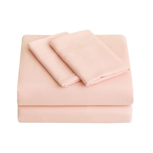Image of Viviland 4 Pieces Girls Full Sheets Set Kids, Blush Pink Bed Sheets | Breathable & Soft Microfiber Kids' Sheet & Pillowcase Sets, Fitted Sheet with 15 inch Deep Pocket and Corner Straps, Easy Care