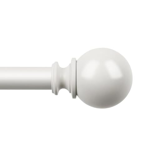 KAMANINA Curtain Rods 32 to 120 Inches (2.6-10ft), 7/8 Inch White Curtain Rods for Windows 66 to 120, Long Adjustable Drapery Rod with Round Finials Ivory White 66-120"