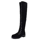 Anokar Stiefel Damen Overknee Stiefel Flach Winter Flachen Wildleder Schnüren Plateau High Boots Winterschuhe Bequeme Casual Elegante Schuhe Schwarz Braun Grün Gr.35-43 BK40