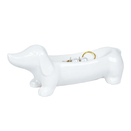 YOBRO Plateau Céramique pour Objets de Déco, Bijoux et Clés - Soucoupe Décorative Miniature au Forme de Teckel, Idée Cadeau pour Amoureux des Chiens,...