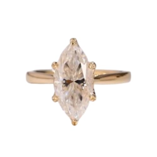 SILVERIST Classic Solitaire Tulip Floral Engagement Ring 1.50 Ct Marquise Cut Diamond Beautiful Hidden Halo Wedding Proposal Ring 14K Yellow Gold Plated 925 Sterling Silver Handmade Women's Jewelry