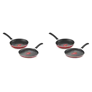 Pigeon Aluminium Nonstick Duo Pack Flat Tawa 250 and Fry Pan 200 Gift Set (Red) (Pack of 2)