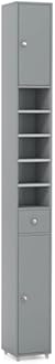 COSTWAY Slim Bathroom Tall Cabinet, Freestanding Storage Cupboard with 2 Doors, 1 Drawer & Adjustable Shelves, Wooden High Floor Cabinet Unit for Bathroom Living Room Kitchen, 20x20x180cm (Grey)
