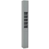 COSTWAY Slim Bathroom Tall Cabinet, Freestanding Storage Cupboard with 2 Doors, 1 Drawer & Adjustable Shelves, Wooden High Floor Cabinet Unit for Bathroom Living Room Kitchen, 20x20x180cm (Grey)