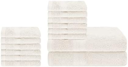 SUPERIOR Bath and Face Towel Set, Rayon from Bamboo Cotton Blend, Ideal for Bathroom, Guest Bathroom, and Beach, Includes; 12 Piece Face/Washcloths and 2 Piece Bath Towels, Ivory