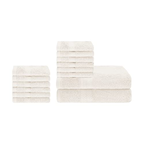 Superior Bath And Face Towel Set, Rayon From Bamboo Cotton Blend, Ideal For Bathroom, Guest Bathroom, And Beach, Includes; 12 Piece Face/Washcloths And 2 Piece Bath Towels, Ivory #TOP4