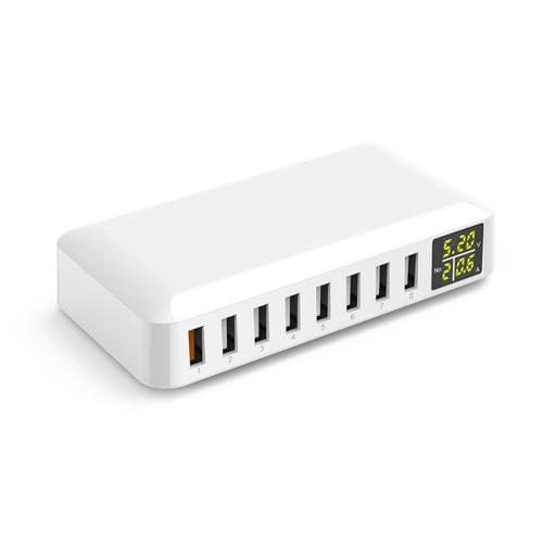 60W USB Multi Charger QC 3.0 Fast Charger USB Charger with LED Display Multiport USB Power Supply 5V3A/9V2A/12V1.5A Charging Station For i Phone Samsung Android Phone etc