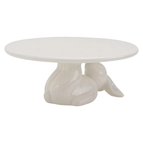 Ceramic Easter Bunny Ceramic Cake Stand Decorative Rabbit Cupcake Stand Round Dessert Display Tray Pie Serving Plate for Shower Wedding Birthday White Bunny Cake Stand