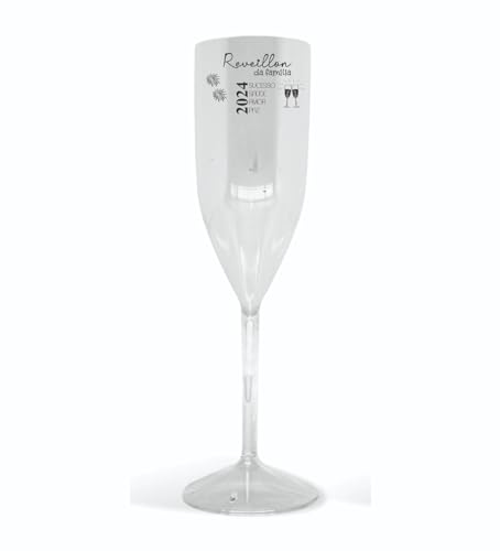 Kit 6 Taças de Champagne Acrílico Reveillón 2024 Boas Festas