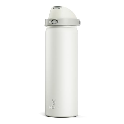 Image of 32 oz Insulated Water Bottle with Straw: Meoky Stainless Steel Metal Water Bottle with 2-in-1 Lid - Leak Proof, Cold for 24 Hours, Protective Silicone Base, BPA-Free for Sports Gym, Ivory