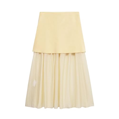 Women's Stylish Combined Midi Knit Skirt with Flowy Pleated Hem, High-Waisted & Elasticated Waistband2