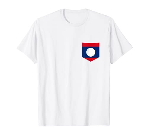Camiseta de la bandera de Laos con bolsillo impreso de la bandera de Laos Camiseta