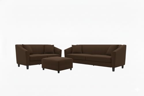 Image of Avion Natalia 3+2 Seater Sofa Set with Ottoman for Living Room Brown | Modern 6 Person Sofas Furniture | Fabric Sofa Set 6 Seater Couch for Guests Room Festival Gifts