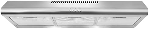 COSMO COS-5MU36 Under Cabinet Range Hood Ductless Convertible Duct, Slim Kitchen Stove Vent with, 3 Speed Exhaust Fan, Reusable Filter and LED Lights in Stainless Steel (36 inch)