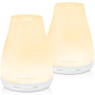 Foto di InnoGear Diffusore di oli essenziali, confezione da 2 umidificatori per aromaterapia 5 in 1, per casa, camera da letto, scrivania, ufficio, 7 colori LED, 2 modalità nebbia, senza acqua, spegnimento