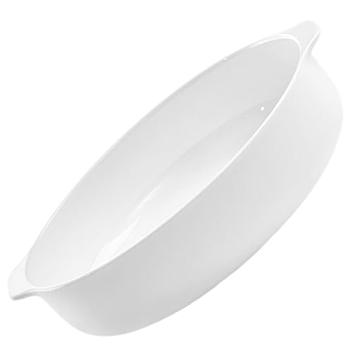 DECOMELODY Fuente Cerámica Blanca Doble Asa Resistente Al Calor Para Horno Microondas y Lavavajillas Bandeja Horneable Práctica Para Cocción y Almacenamiento Cocina