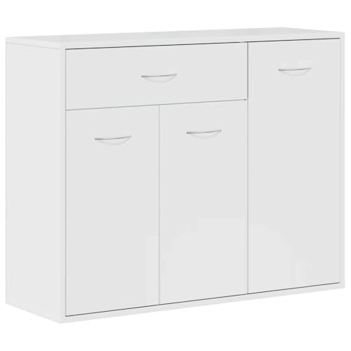 vidaXL Aparador de Madera Contrachapada Armario Auxiliar Cajonera Mueble Bajo Aparador Auxiliar para Salón Dormitorio Blanco Brillante
