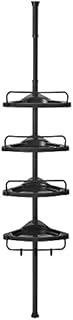 SONGMICS Adjustable Bathroom Corner Shelf, Telescopic Shower Caddy, 85-305 cm, Floor to Ceiling, with 4 Trays, 3 Hooks, Black BCB001B01