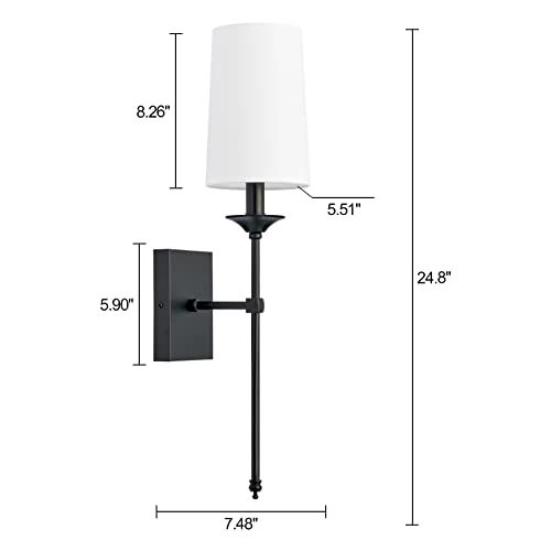 Image of Hardwired Wall Sconces Set of 2, Mid Century Candlestick Style Wall Mounted Sconce with Pure White Cylindrical Shade and Long Slim Stem,for Bathroom Bedroom Living Room