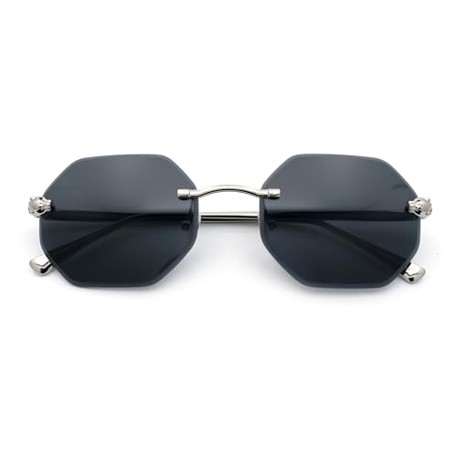 Bevel Octagonal Gangster Rimless Jaguar Head Hinge Showy Sunglasses