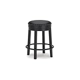 Signature Design by Ashley Valebeck Casual Round Faux Leather Upholstered Backless Counter Height Bar Stool with Footrest and Nailhead Trim, Black