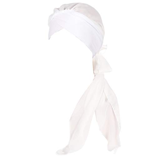 YONKINY Damen Kopftuch Chiffon Sommer Elegante Einfarbig Schal Turban Kopftücher Wrap Beanie Mütze Kopfbedeckung Bandana für Krebs, Chemo, Haarausfal (Weiß) Cover