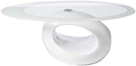 WHATSIZE ENTERPRISE  Designer Oval Coffee Table  Modern Unique Design, Glass Top & Fibreglass Base - White Clear Glass