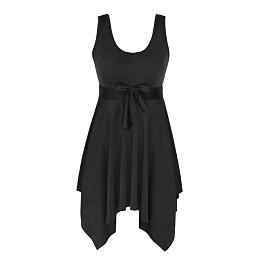 DANIFY Vestido de natação feminino plus size com controle de barriga saída de praia roupa de banho retrô com saia maiô de uma peça, 2 - preto, 15