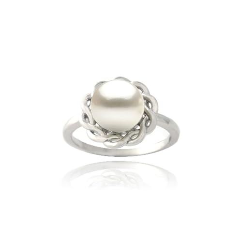 925 Silver Freshwater Cultured Pearl Twisted Flower Ring Size 6