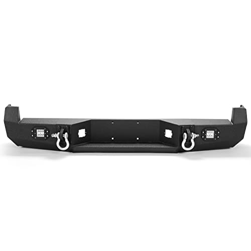 HECASA Rear Bumper Compatible with 2005-2015 Toyota Tacoma w/License Plate D-Rings Lights Step Bumper Guard Protector Powder Coated Textured Black Steel