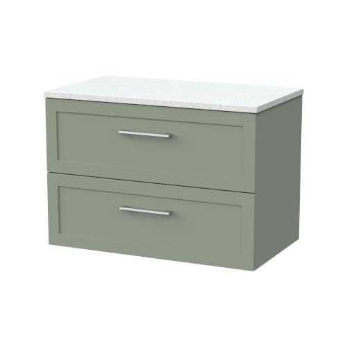 Image of Balterley Stonnall Traditional Wall Hung 2 Drawers Vanity Unit with White Nebula Laminate Worktop, 800mm, Reed Green