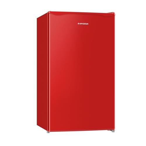 Image of BANGSON Mini Fridge with Freezer, 3.2Cu.Ft, Single Door Small Refrigerator, Energy-efficient, Low Noise, Mini fridge for Bedroom Dorm and Office, Red