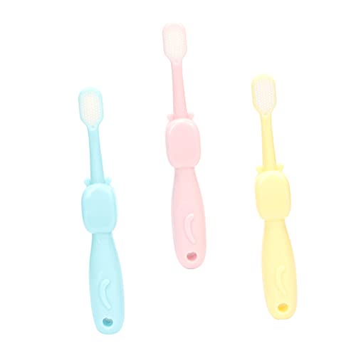 Anneome 3pcs Cartoon Hippo Toothbrush Set Soft Bristle Boys and Girls Brush for Children Pink Yellow Blue