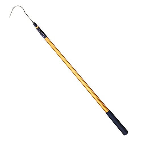 TXXMA Fishing Gaffs Length 38" to 87" Telescope Hand Gaff Stainless Steel Hook Retractable Aluminium Handle(Gold)
