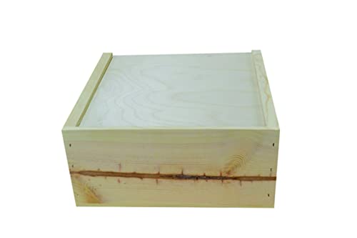 12X12X5 5/8 Inches Outside Dimensions, Wooden Box With Sliding Lid #TOP4