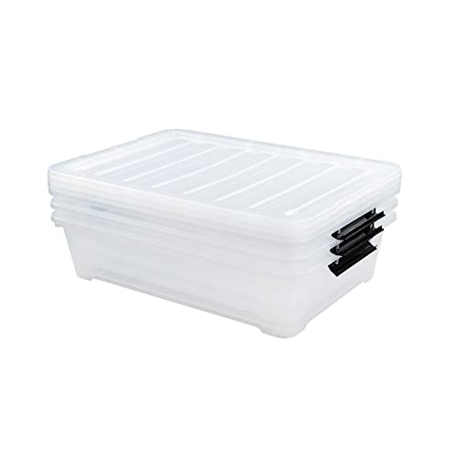 Leendines Plastic Underbed Storage Box, 40 Quart Clear Shallow Box With Wheels Set Of 3 #TOP13