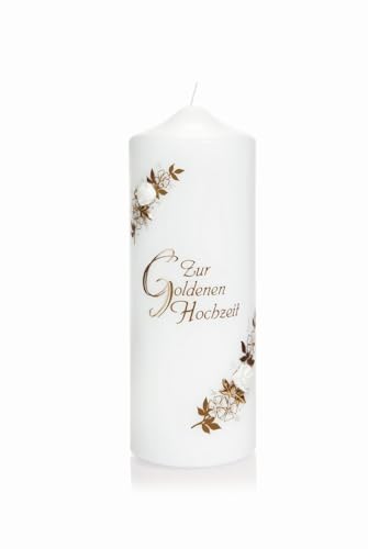 Bougie de mariage INNA-GLAS MAVERICK grand format blanc et or pour décoration de table