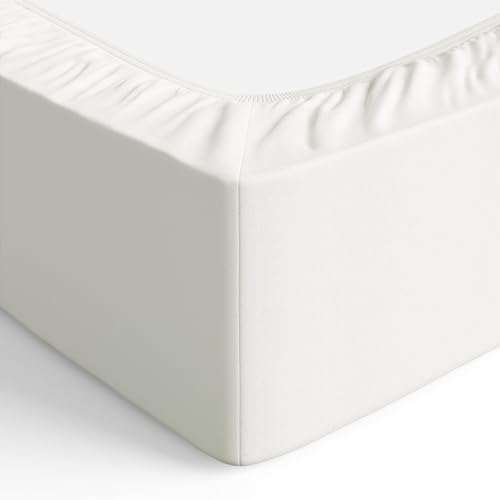 Amazon Basics Sabana Bajera Ajustable, 180 x 200 x 30 cm, de Poliéster Microfibra, Crema