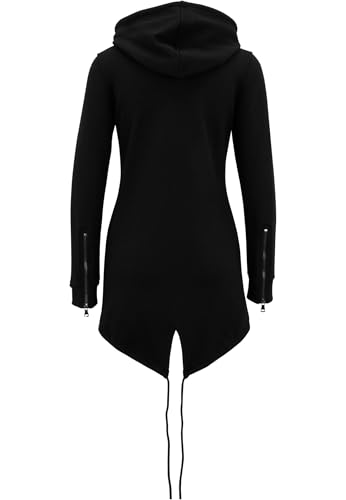 Urban Classics Felpa Lunga Con Cappuccio Da Donna, Cardigan Lungo Con Zip A Coulisse, Felpa Da Donna A Maniche Lunghe Con Tasche, Maglione Con Cappuccio, Colore Nero, Taglia S - 6