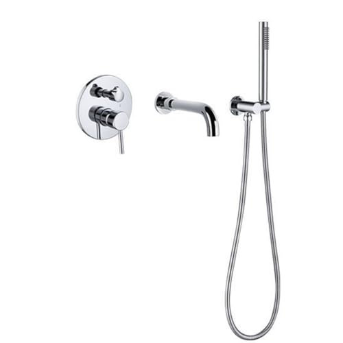 Robinet de douche mural mitigeur chromé et pivotant avec pommeau