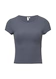 mit Rundhalsausschnitt QS Verkürztes Rippshirt x Vanessa Mai dunkelgrau L