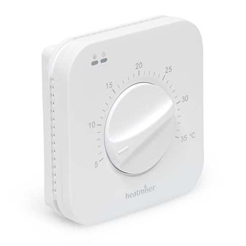 Heatmiser DS1 V2 Wired Heating Dial Room Thermostat 230 Volt 3 Amp White LavaTap 4 Wire Installation for System or Combi Boiler