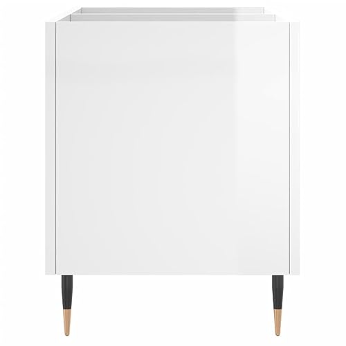 Gabinete de discos blanco brillante con estantes de almacenamiento multimedia de madera 7