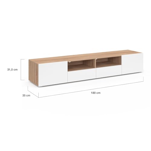 Meuble TV ELI 180 cm Blanc/Hêtre, TV 70” IDMarket