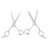 NOLITOY 2個 左利き専用ステンレス製ヘアカットシザー 平刃 セニング刃 人間工学デザイン快適グリップ 理髪師向けプロ用左手用鋏